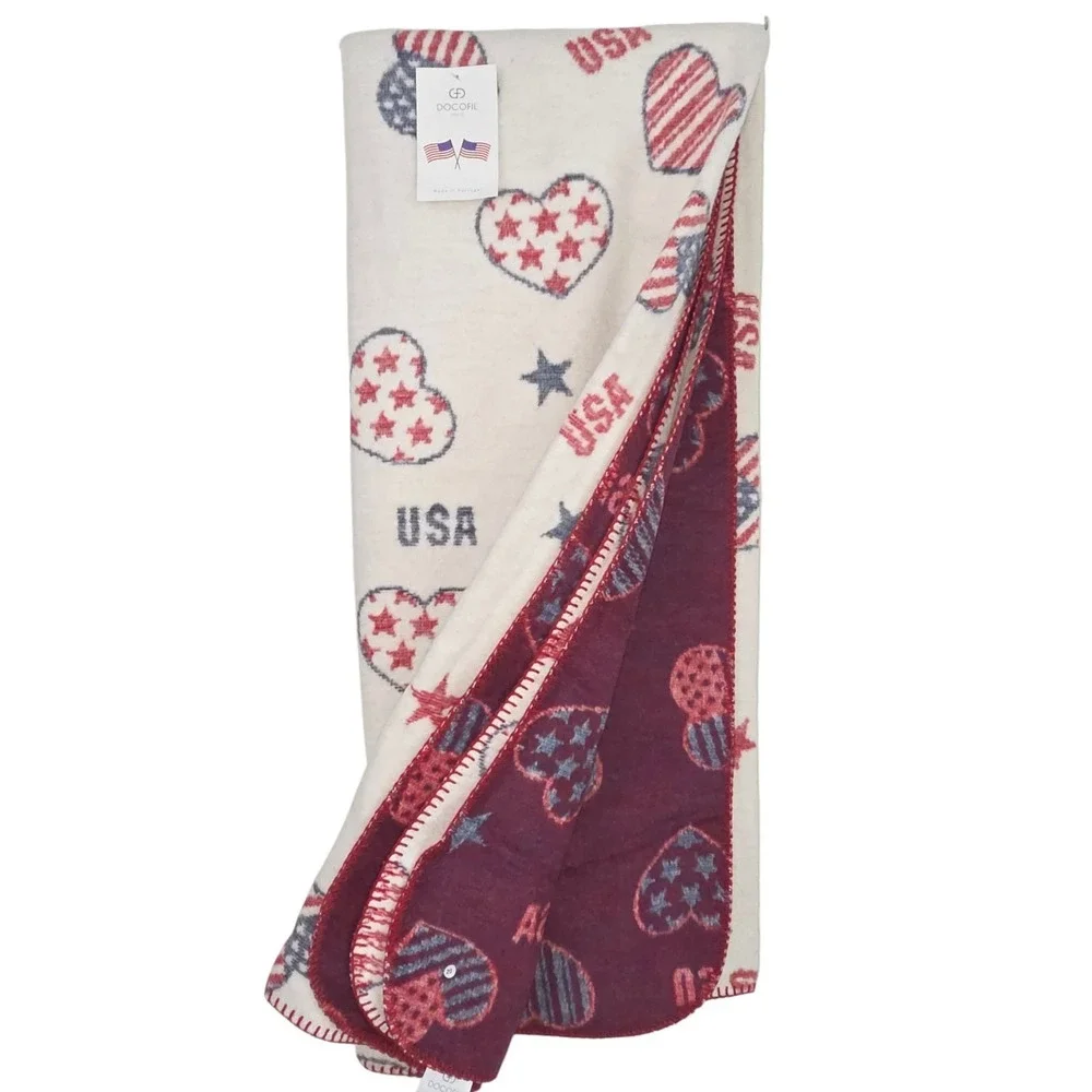 Docofil USA Hearts Patriotic Day Throw Blanket 51x67 July 4th Made in Portugal